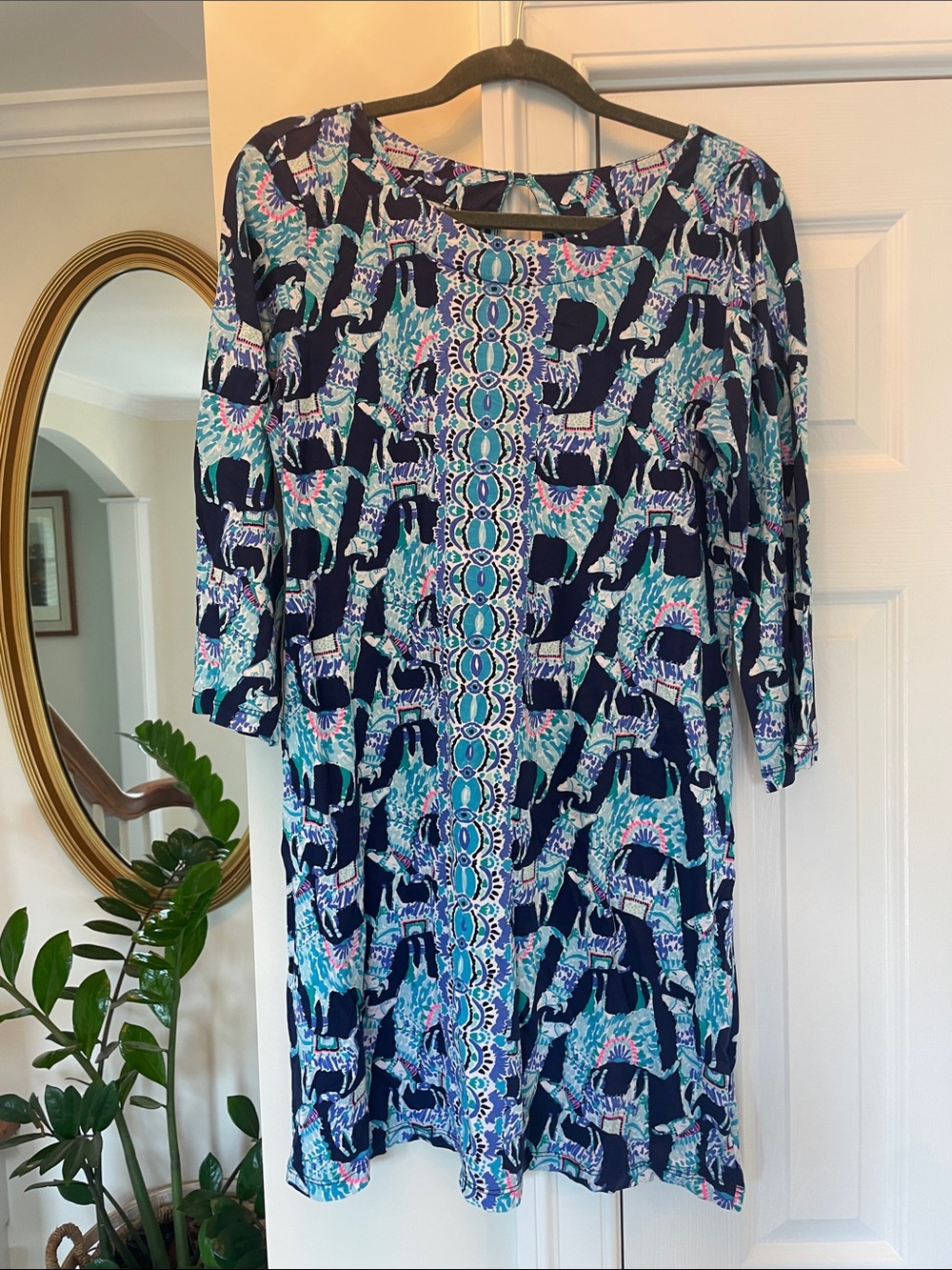 Lilly Pulitzer llama Print Navy, Aqua & Pink Long-Sleeve Tunic Dress